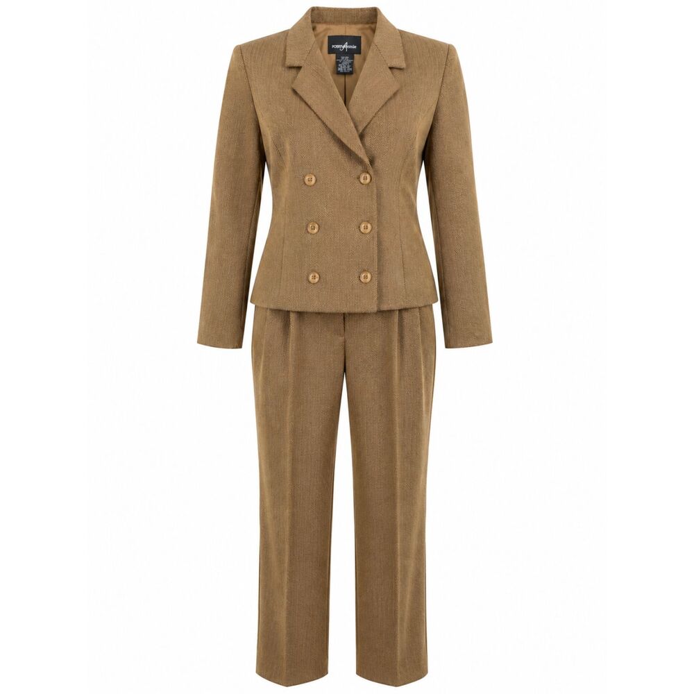 Positive Attitude Women’s 12 Brown Herringbone Double Breasted Pant Suit 3178